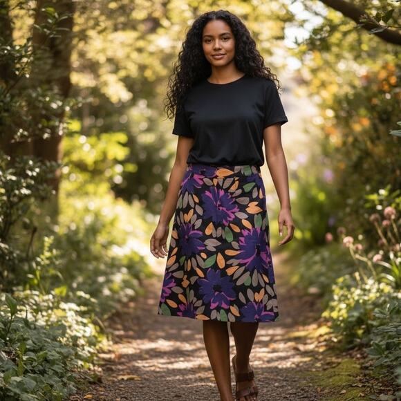 Boden Floral A-Line Midi Skirt Womens Size 8 8R Black Multicolor Bold Career - Picture 4 of 11